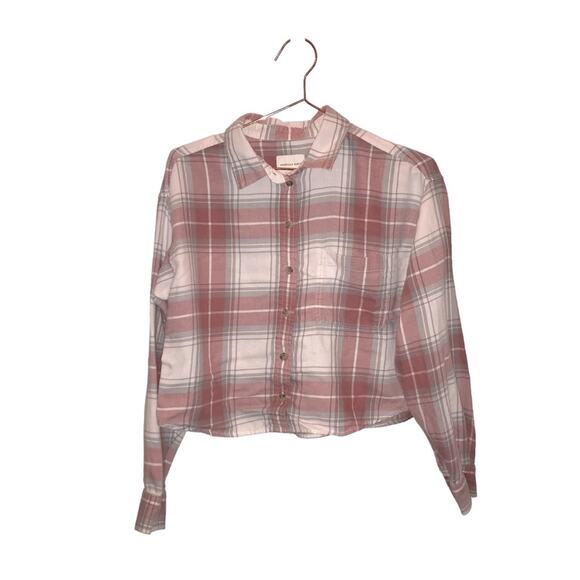 American Eagle Outfitters Tops - American Eagle Cropped Flannel Pink Size small